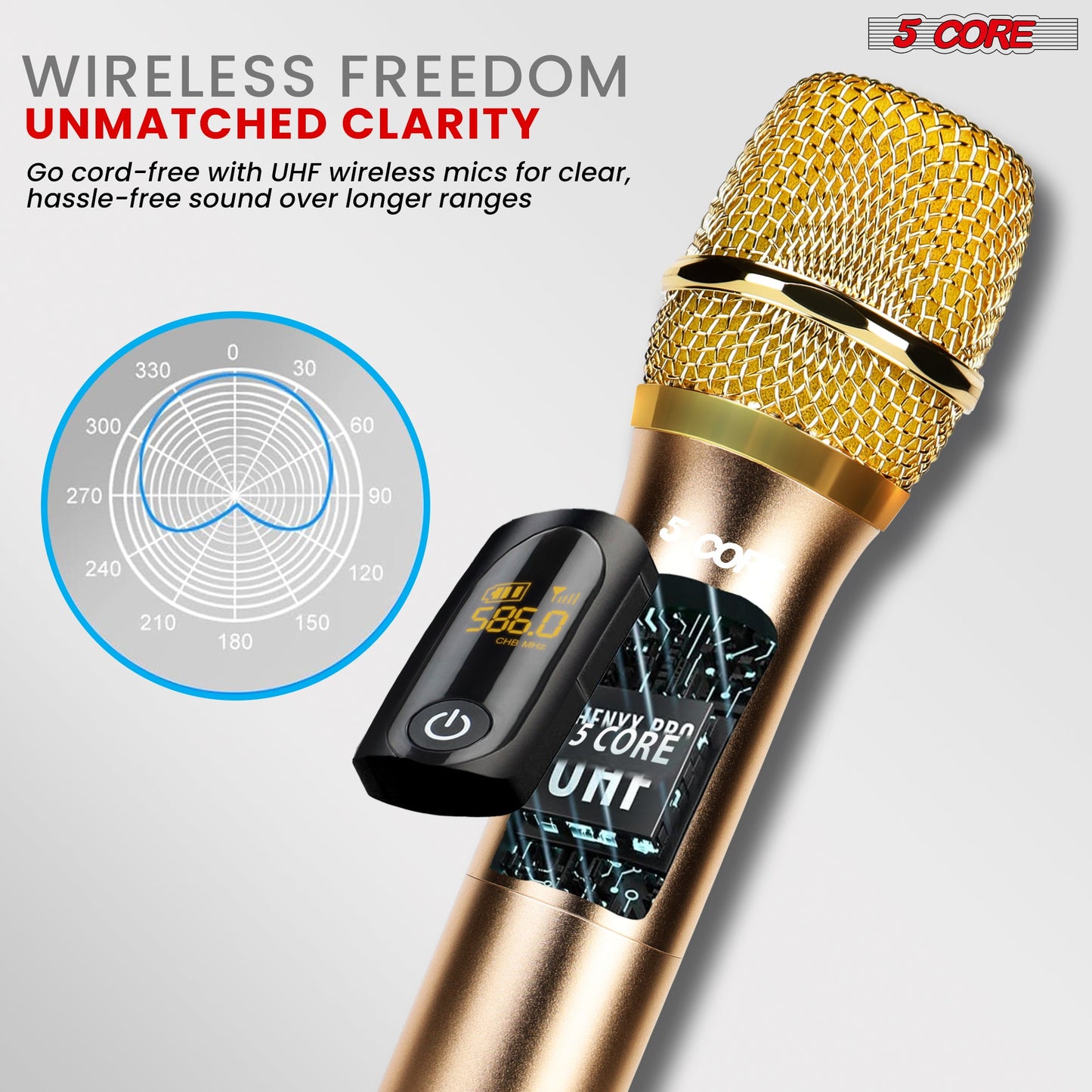 5Core Wireless Microphone Pair UHF Handheld Microfonos Inalambricos