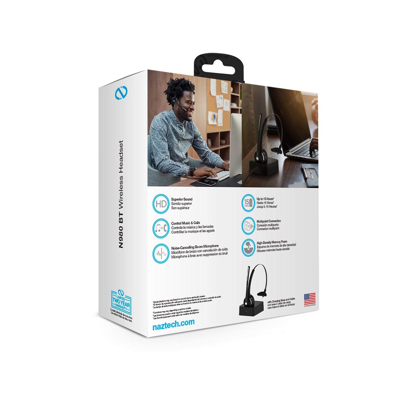 Naztech N980 BT Over-the-Head Headset w Base (15183-HYP)