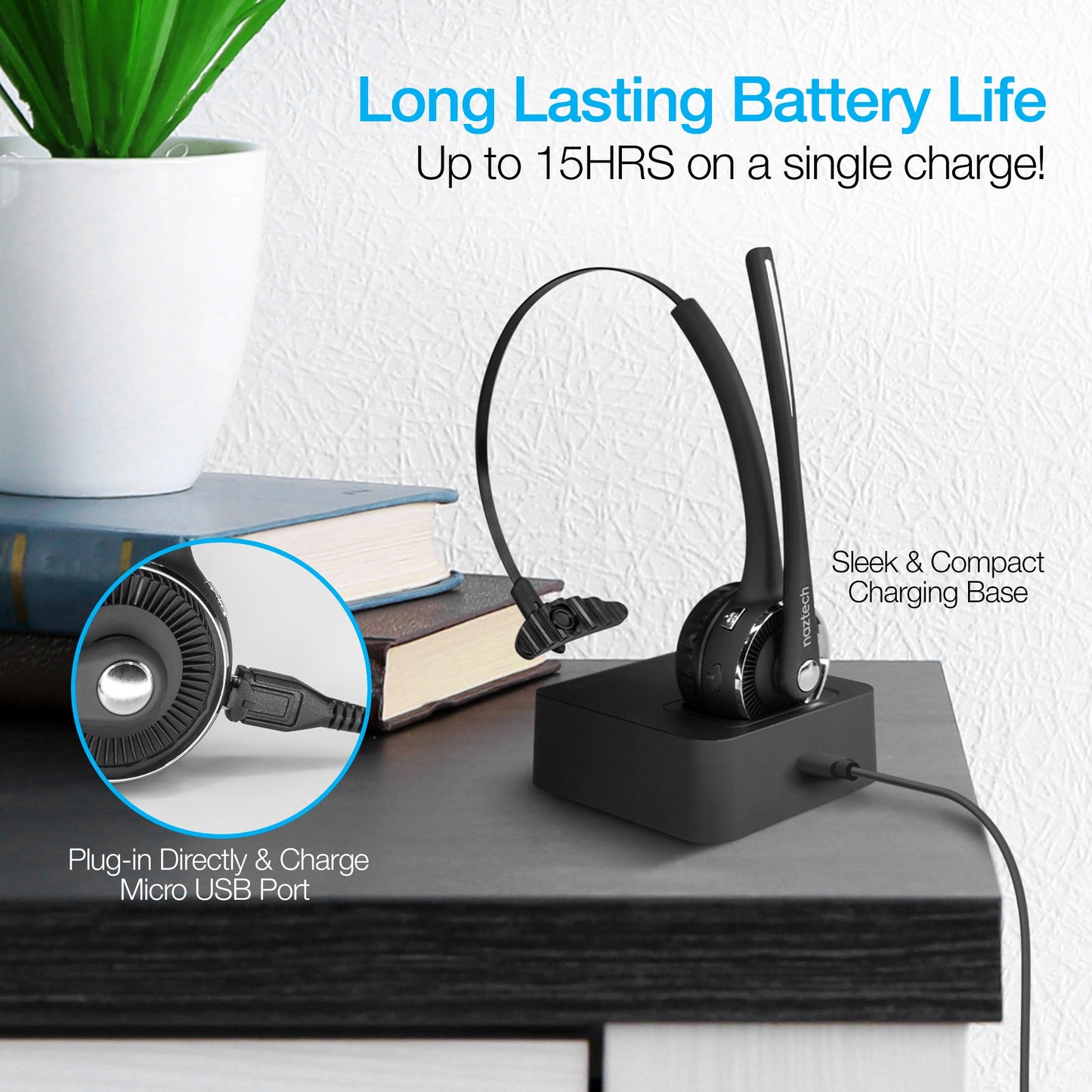 Naztech N980 BT Over-the-Head Headset w Base (15183-HYP)