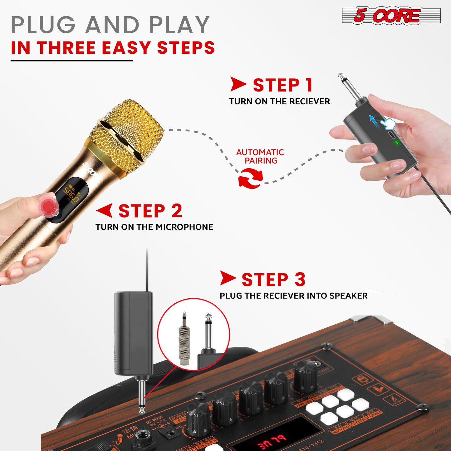 5Core Wireless Microphone Pair UHF Handheld Microfonos Inalambricos