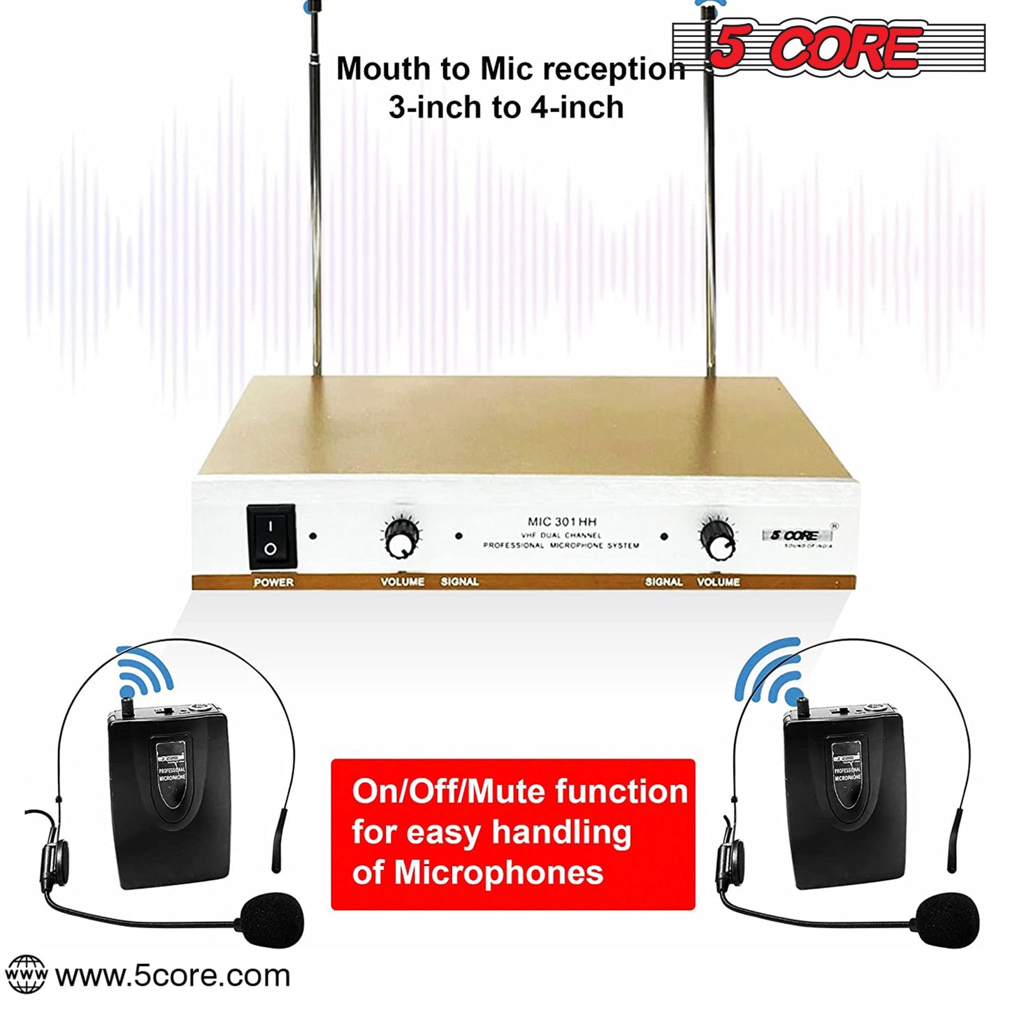 5Core Wireless Microphones w 2 Headset Portable Mini Microfono