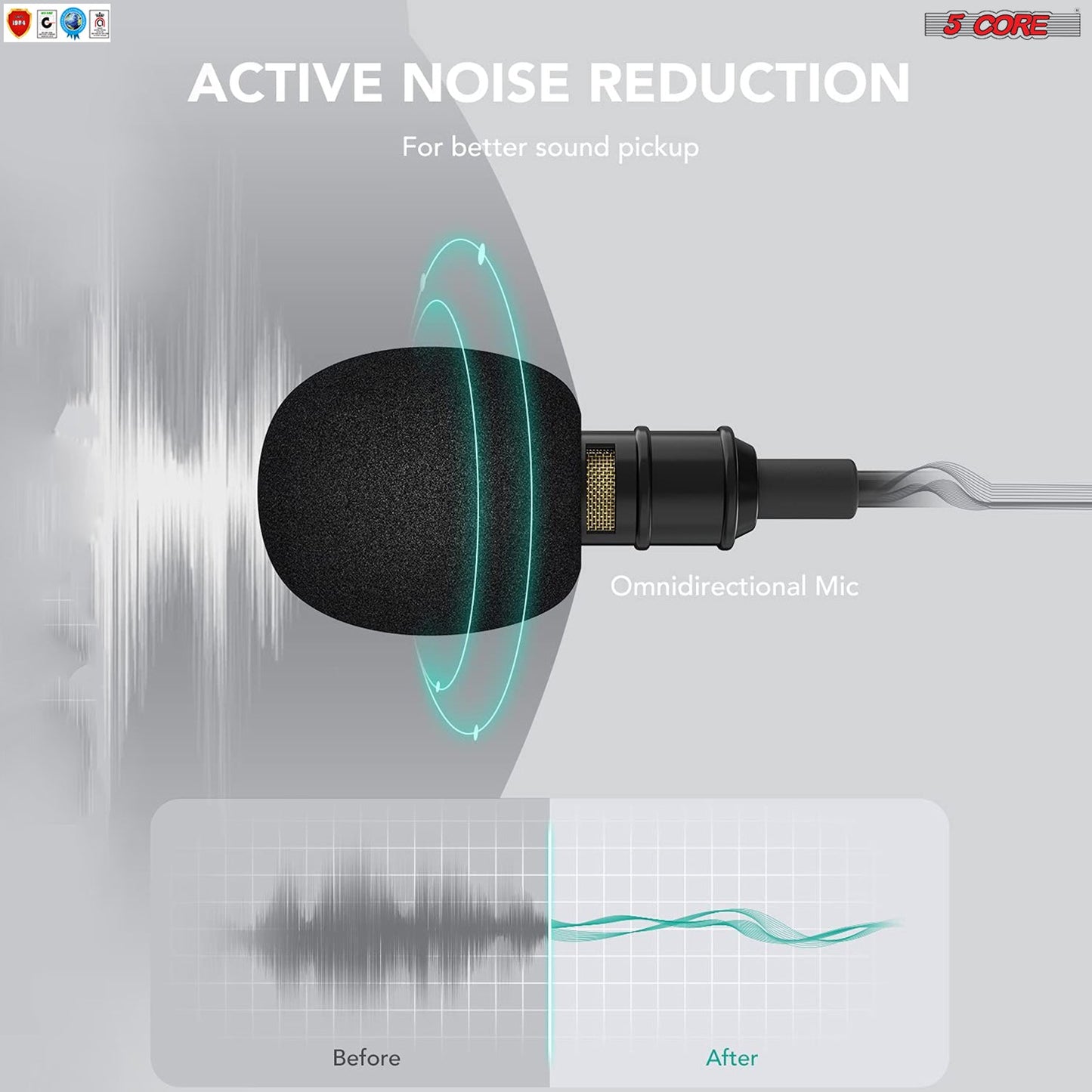 5Core Lavalier Microphone Clip On Professional Grade 3.5mm Lapel Mic