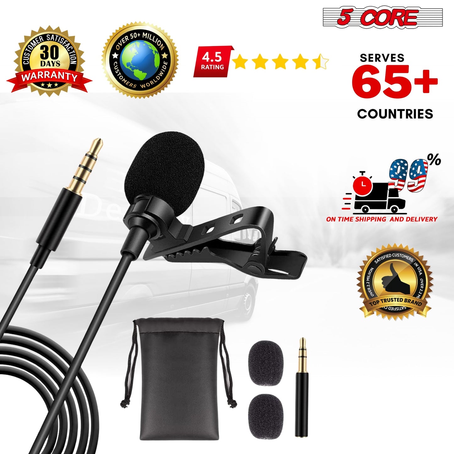 5Core Lavalier Microphone Clip On Professional Grade 3.5mm Lapel Mic