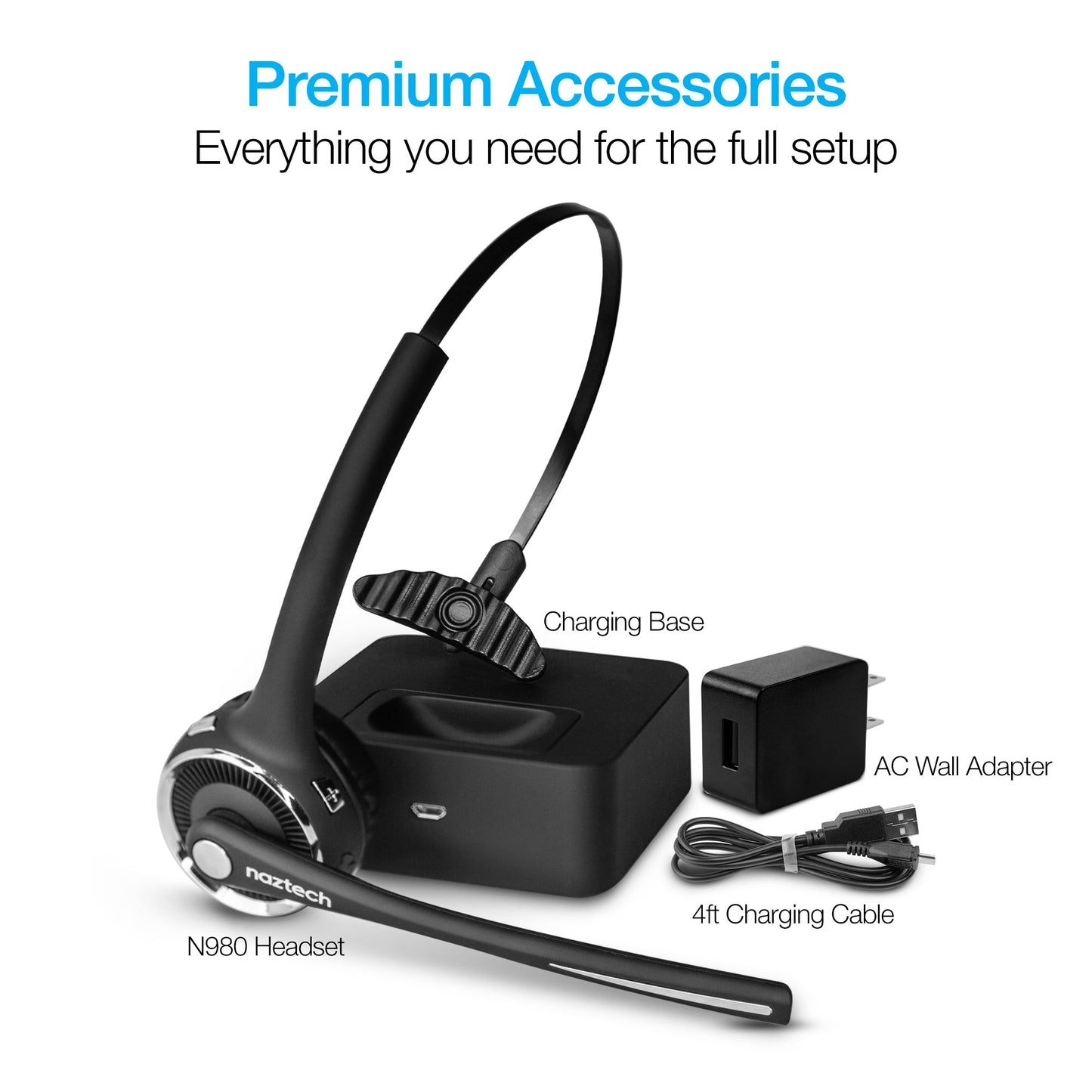 Naztech N980 BT Over-the-Head Headset w Base (15183-HYP)
